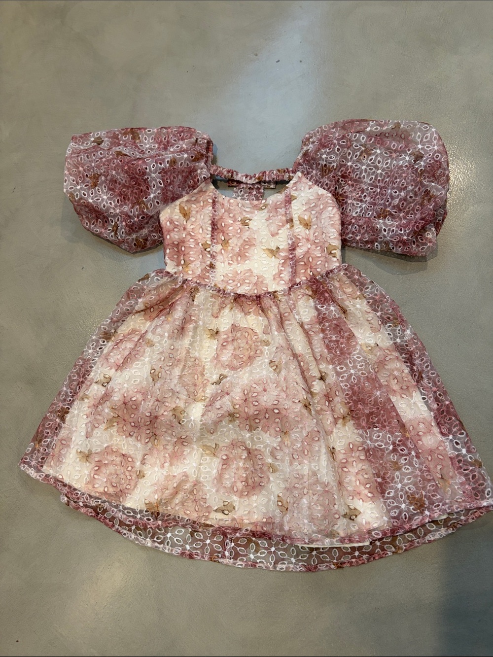 Girls Pink Floral Puff-Sleeve Dress